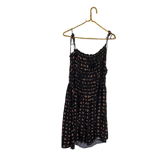 Free People Clementina Mini Dress Black Floral One Shoulder Ruched Sz L NEW - Picture 5 of 9